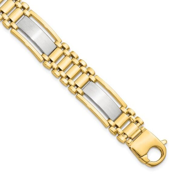 Brand New 14K Two-tone Polished and Satin Men's Bracelet - Picture 3 of 6